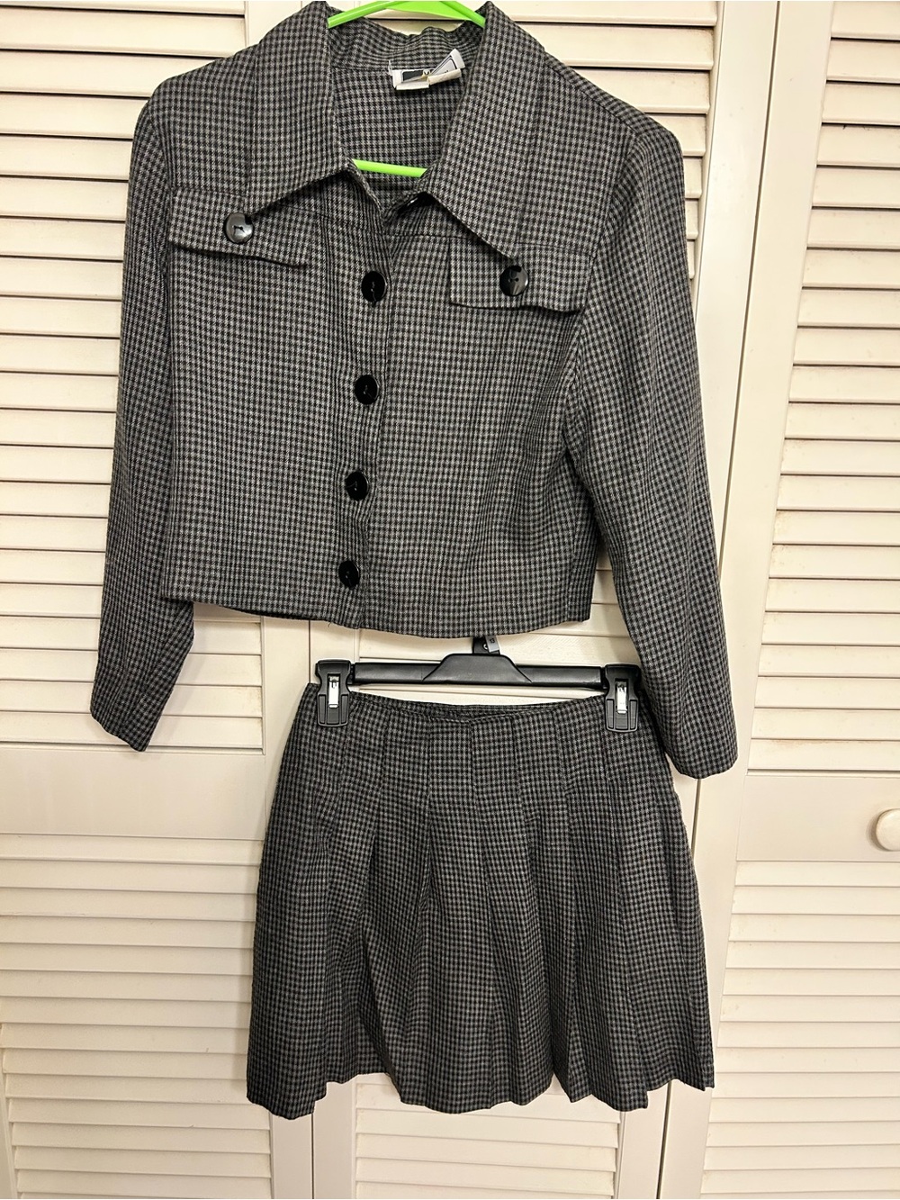 Vintage  Black & White Houndstooth Skirt Suit - Women's Two-Piece
